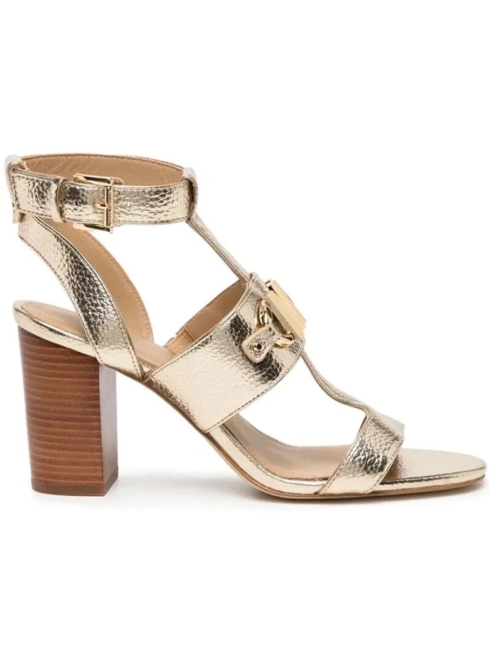 Michael Kors Izzy Metallic Gold Leather Sandals - Picture 3 of 3